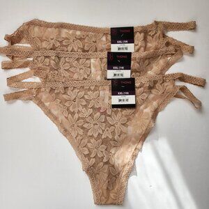 LOT OF 3 No Boundaries Toasted Almond Lace Thong Pack XXL (19)